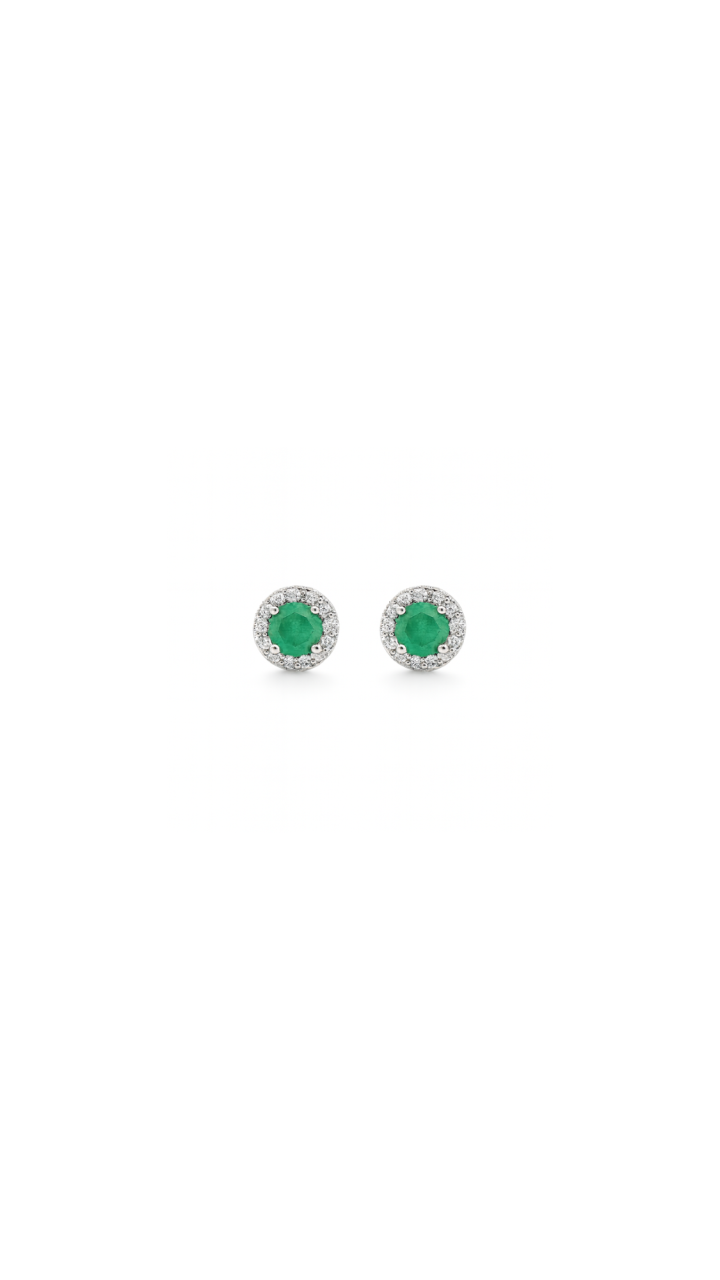Emerald & Diamond Halo Stud Earrings in 9ct White Gold