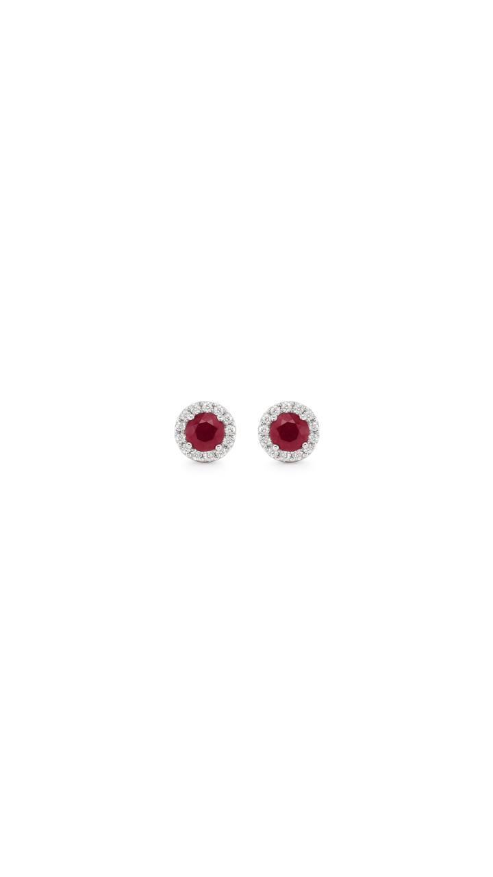 Ruby & Diamond Halo Stud Earrings in 9ct White Gold