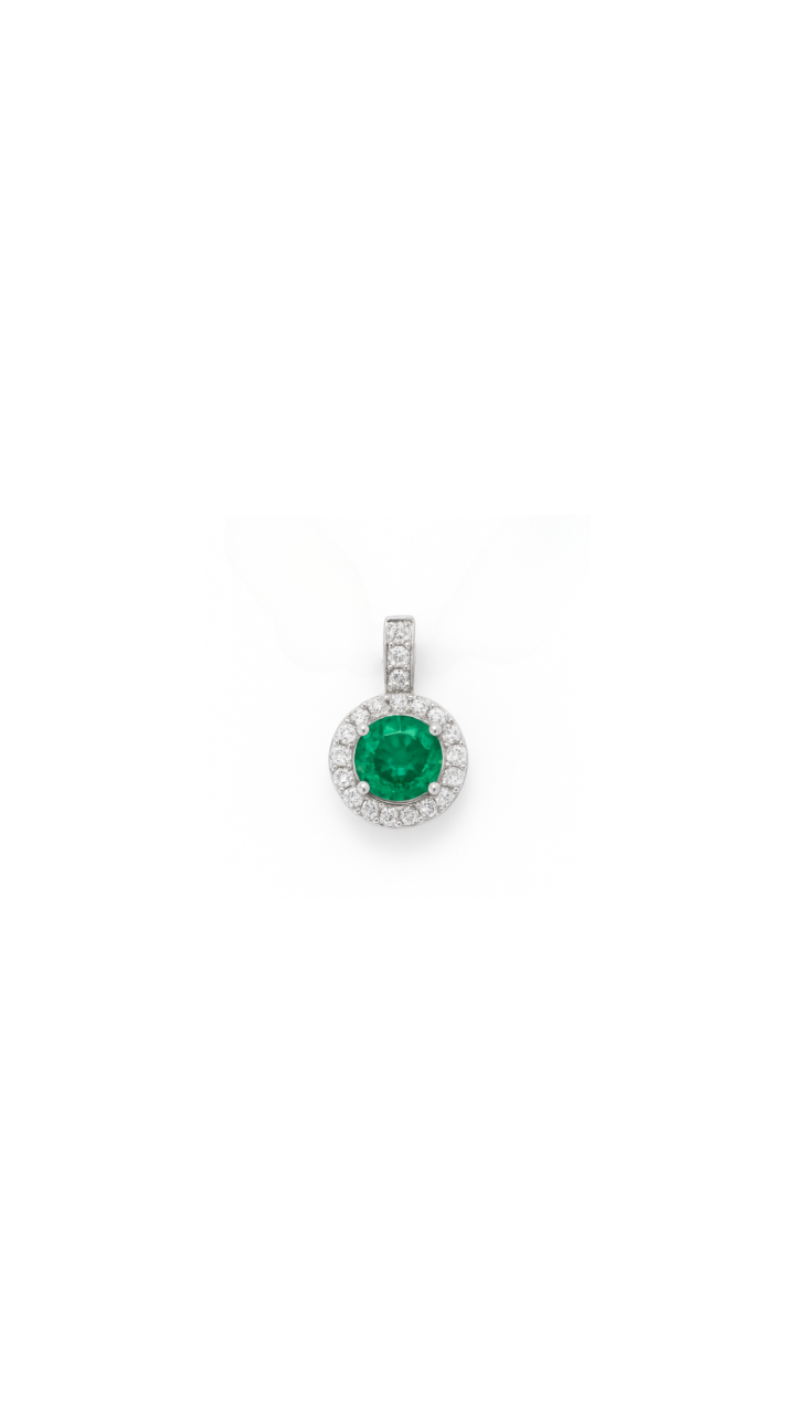 Emerald & Diamond Halo Pendant in 9ct White Gold