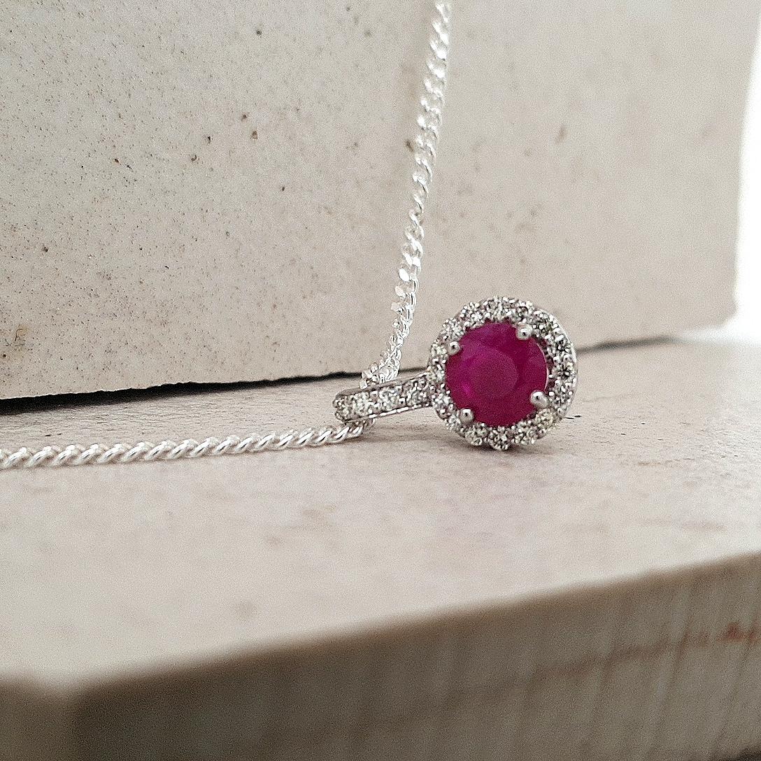 Ruby & Diamond 9ct White Gold Pendant