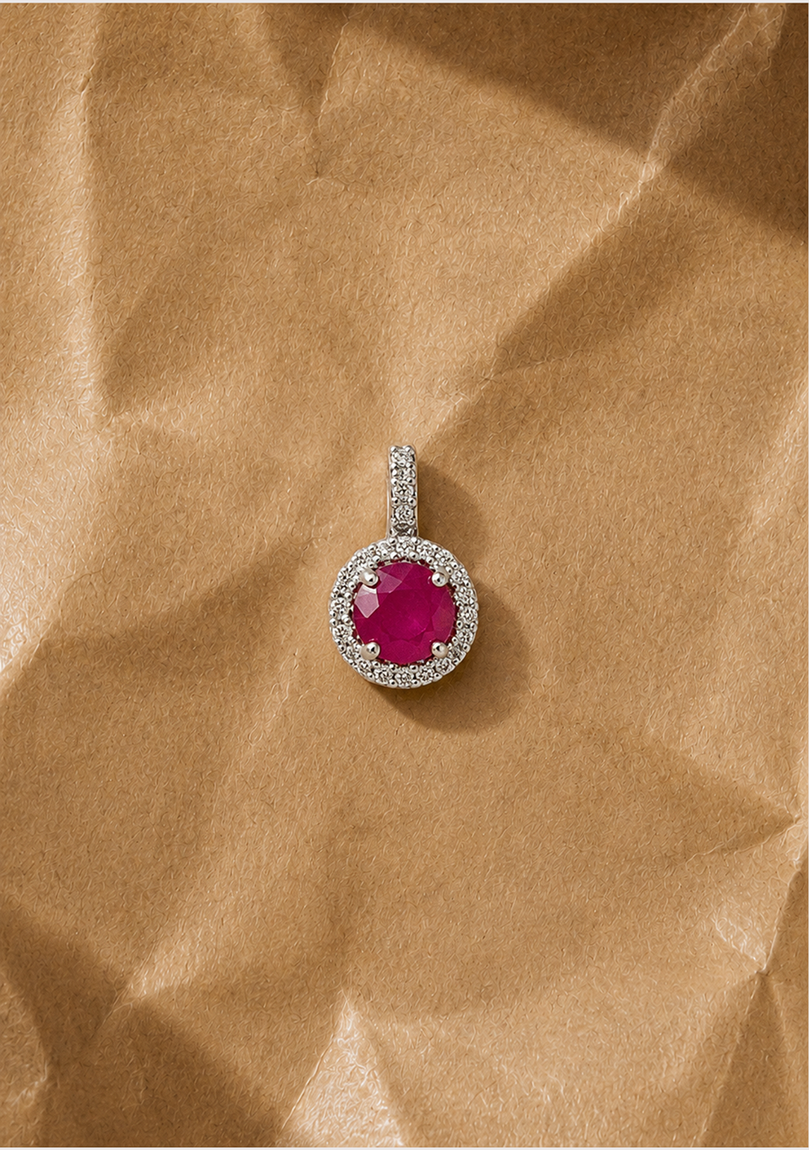 Ruby & Diamond 9ct White Gold Pendant