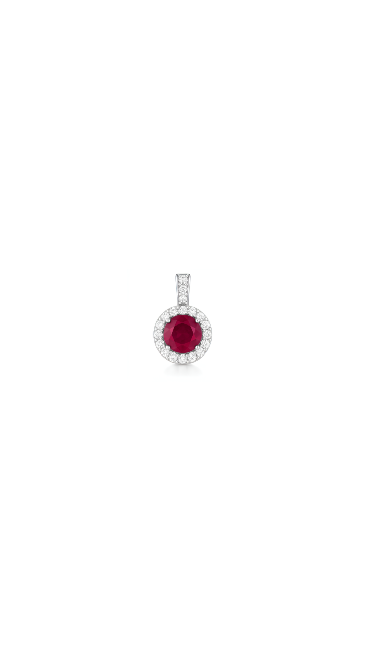 Ruby & Diamond Halo Pendant in 9ct White Gold