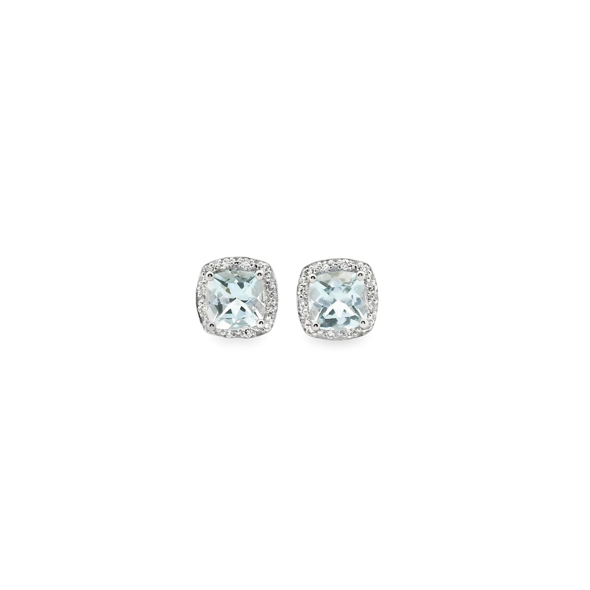 Aquamarine & Diamond 9ct White Gold Halo Stud Earrings