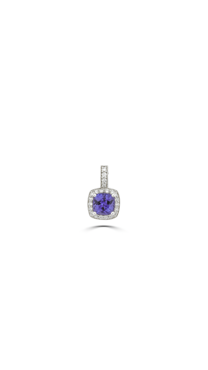 Tanzanite & Diamond Halo Pendant in 9ct White Gold