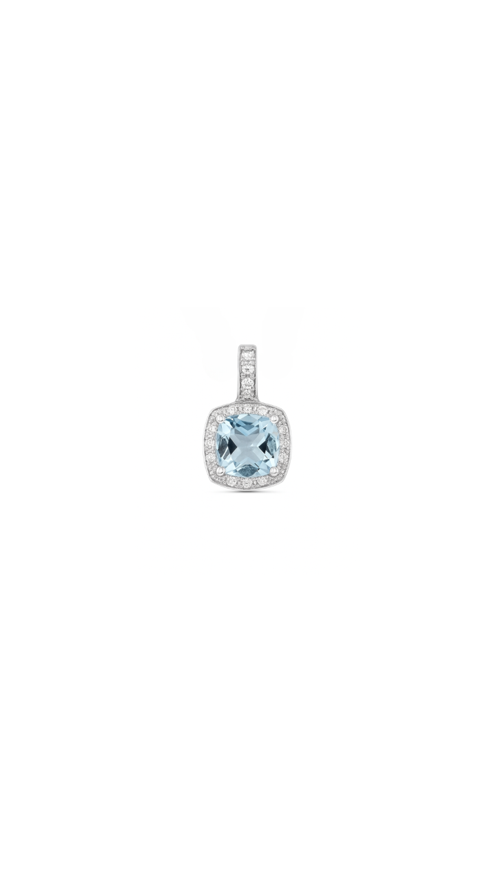 Aquamarine & Diamond Halo Pendant in 9ct White Gold