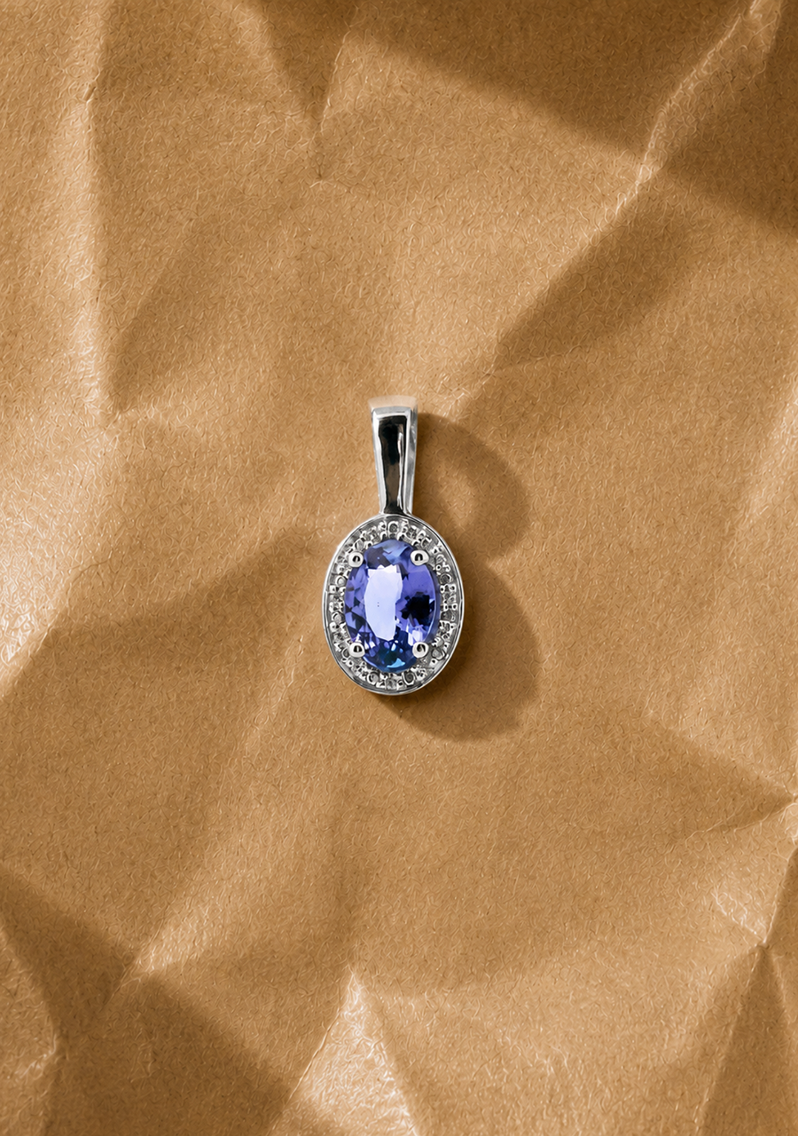Tanzanite & Diamond 9ct White Gold Halo Pendant