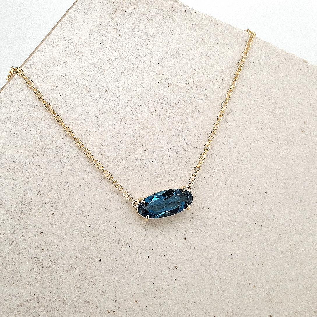 London Blue Topaz East West Necklace in 9ct Yellow Gold