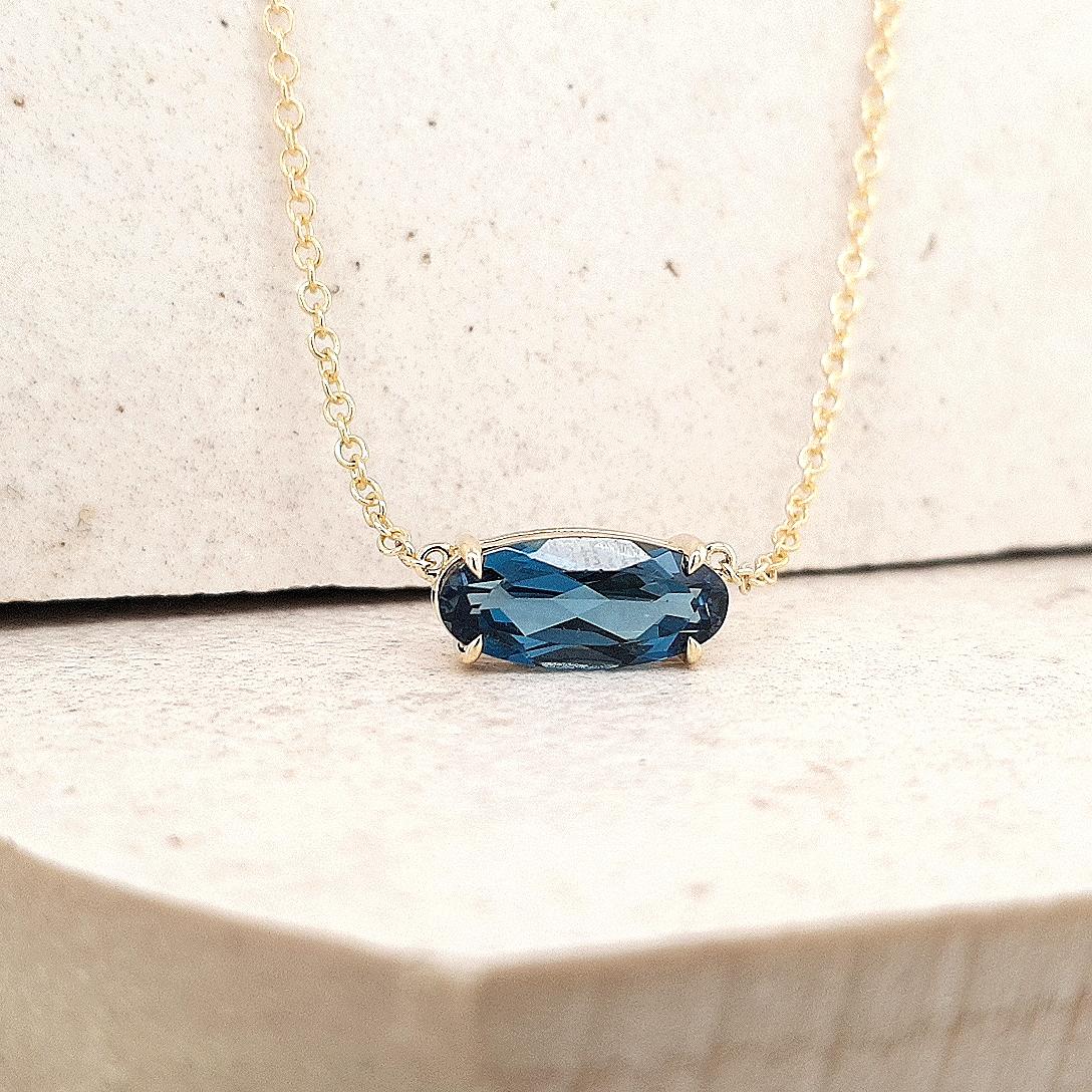 London Blue Topaz East West Necklace in 9ct Yellow Gold