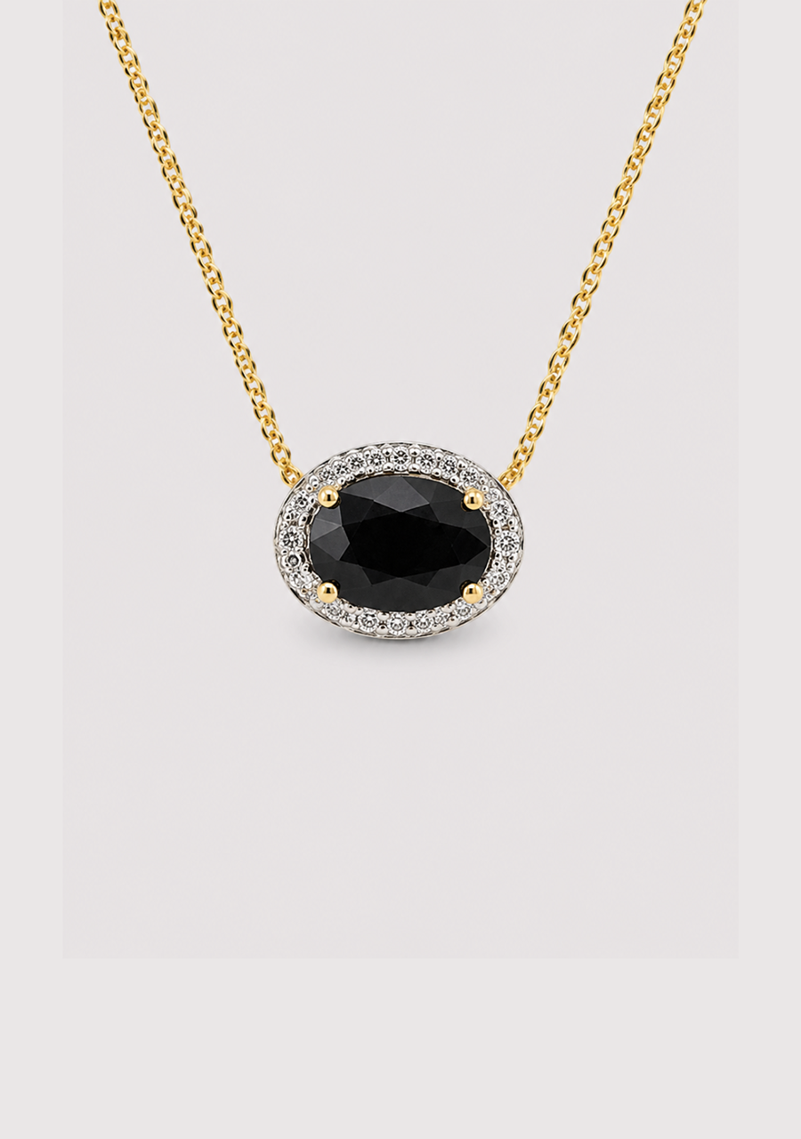 Sapphire & Diamond 9ct Yellow Gold Halo Pendant