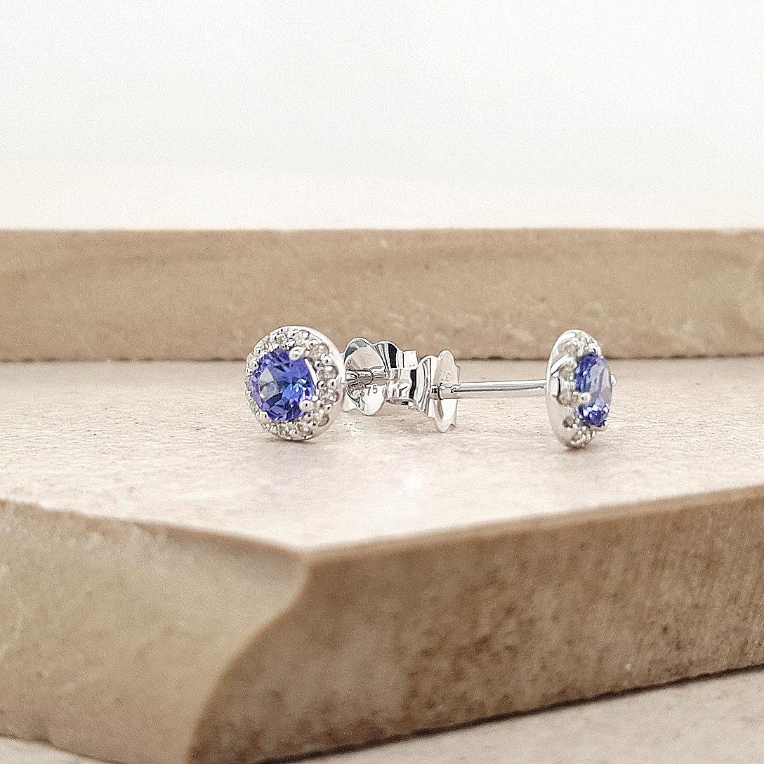 Tanzanite & Diamond 9ct White Gold Halo Stud Earrings