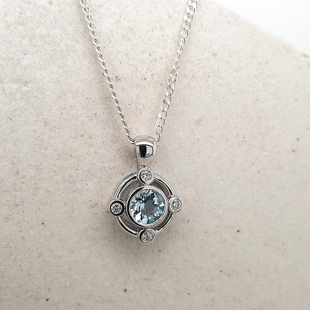Aquamarine & Diamond 9ct White Gold Pendant