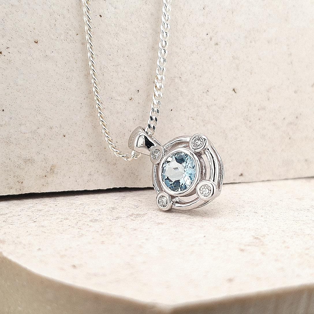 Aquamarine & Diamond 9ct White Gold Pendant