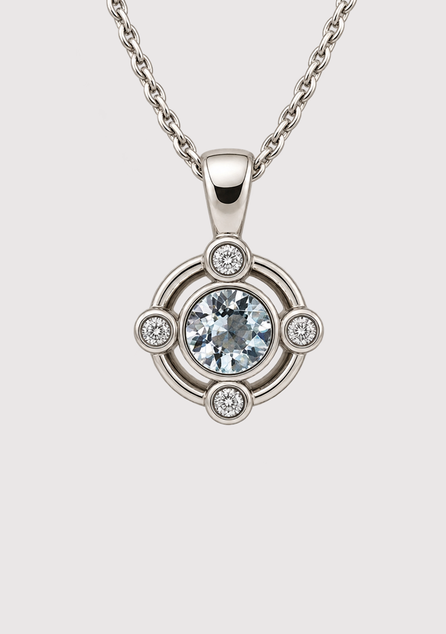 Aquamarine & Diamond 9ct White Gold Pendant
