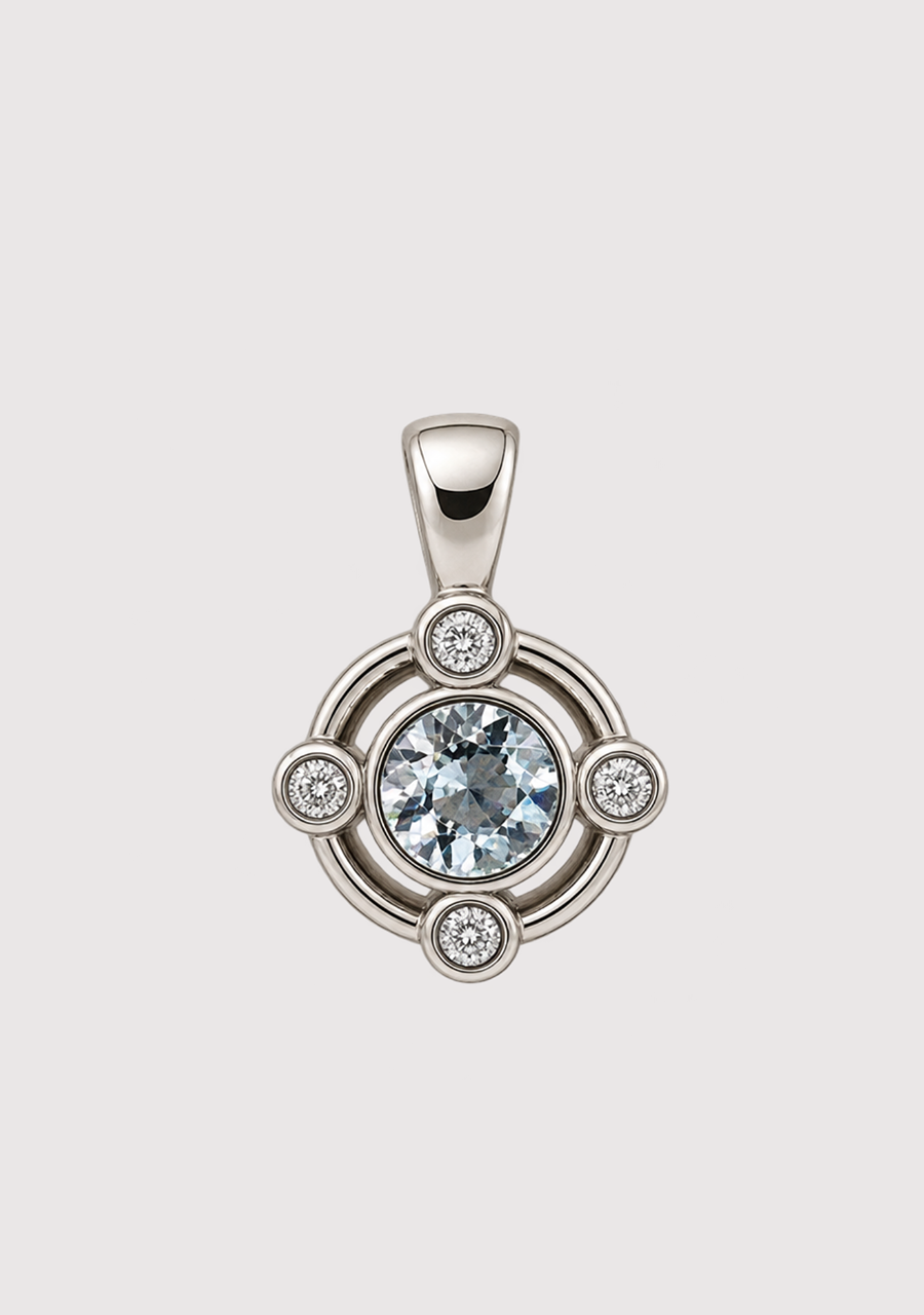 Aquamarine & Diamond 9ct White Gold Pendant