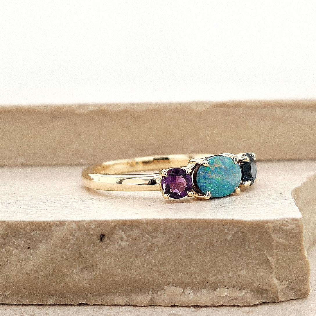 Opal, Amethyst, London Blue Topaz 9ct Yellow Gold Ring