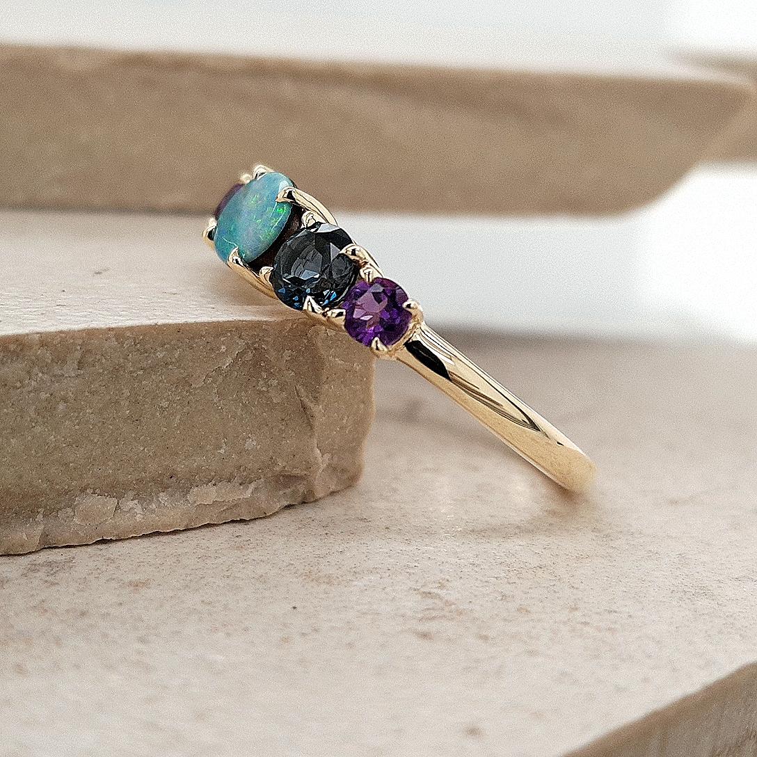 Opal, Amethyst, London Blue Topaz 9ct Yellow Gold Ring