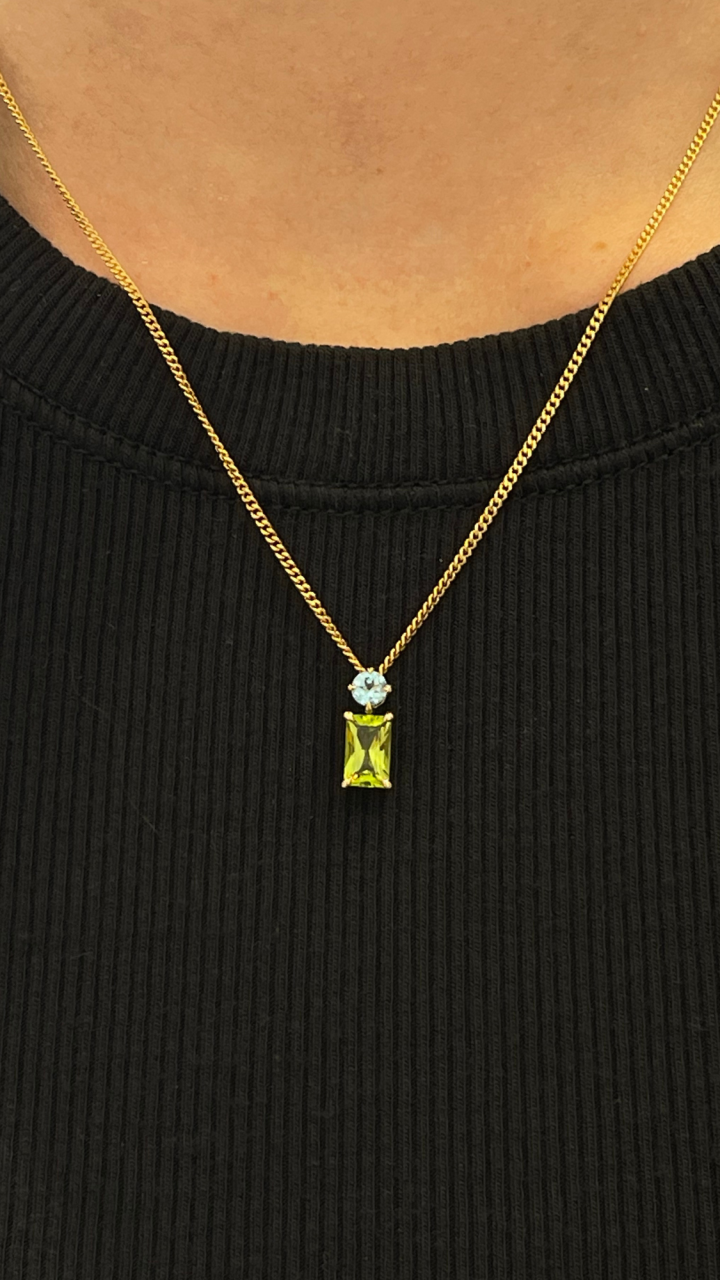 Peridot & Blue Topaz Drop Pendant in 9ct Yellow Gold