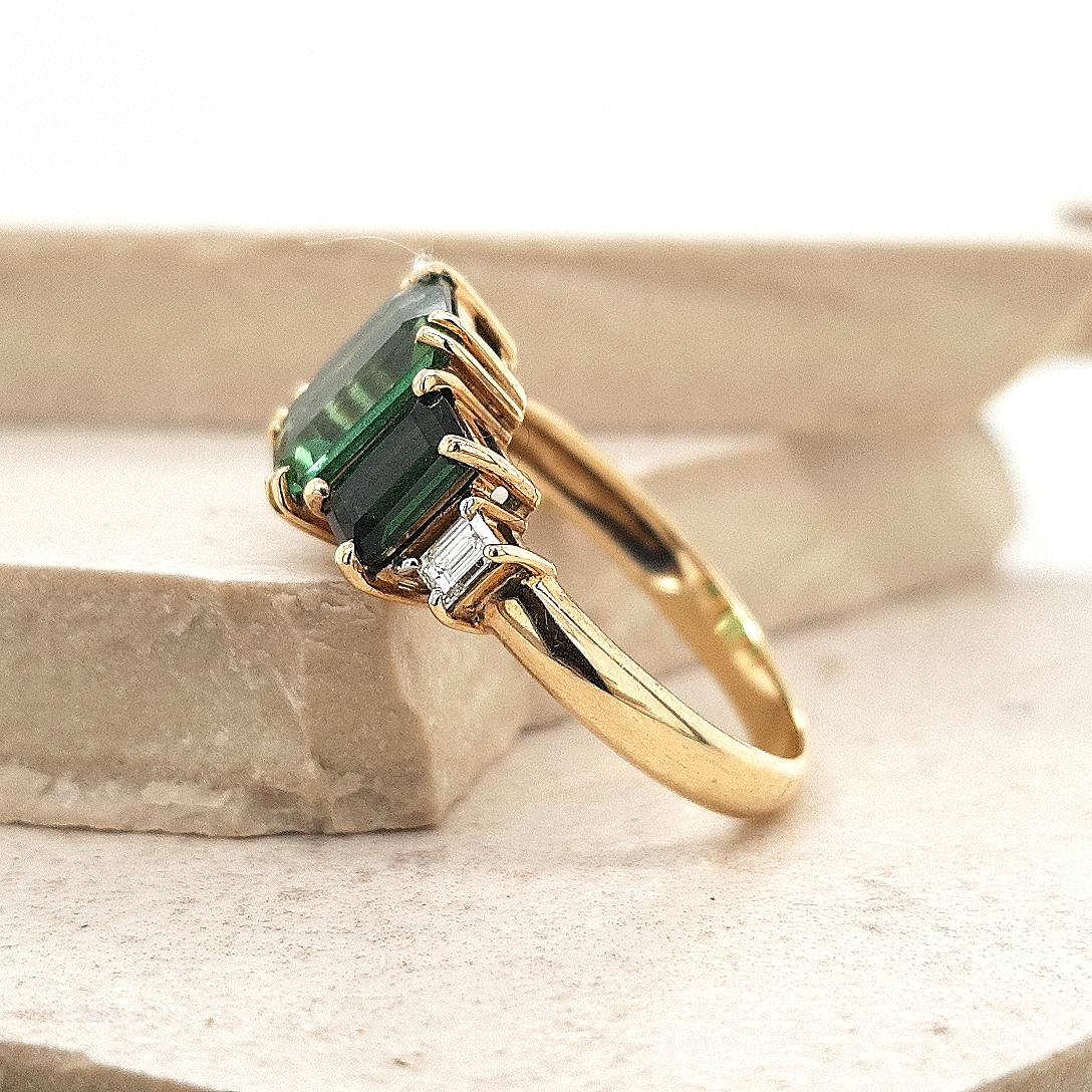 Tourmaline & Diamond 9ct Yellow Gold Five Stone Ring
