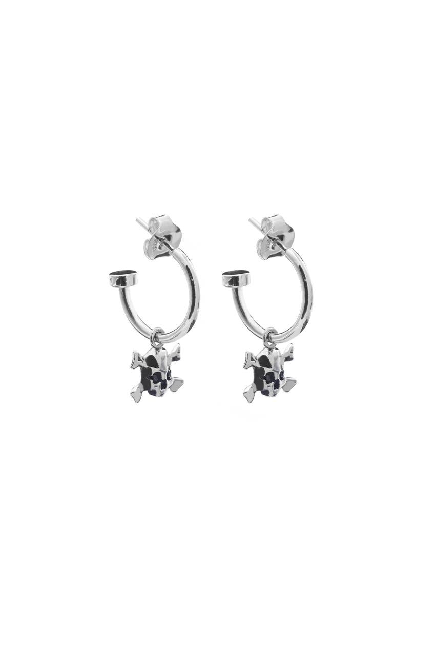 Stolen Girlfriends Club Sterling Silver Pirate Flag Sleeper Earrings with Black Spinel