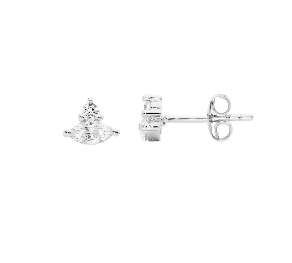 Ellani Sterling Silver Marquise & Round CZ Stud Earrings