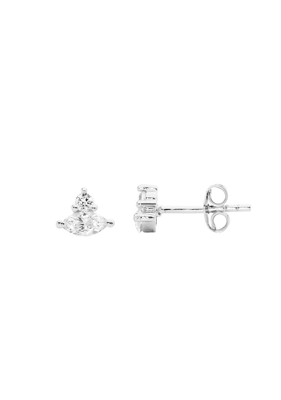 Ellani Sterling Silver Marquise & Round CZ Stud Earrings