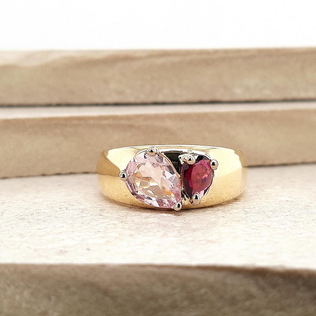 Morganite & Rhodolite Garnet 9ct Yellow Gold Dome Setting
