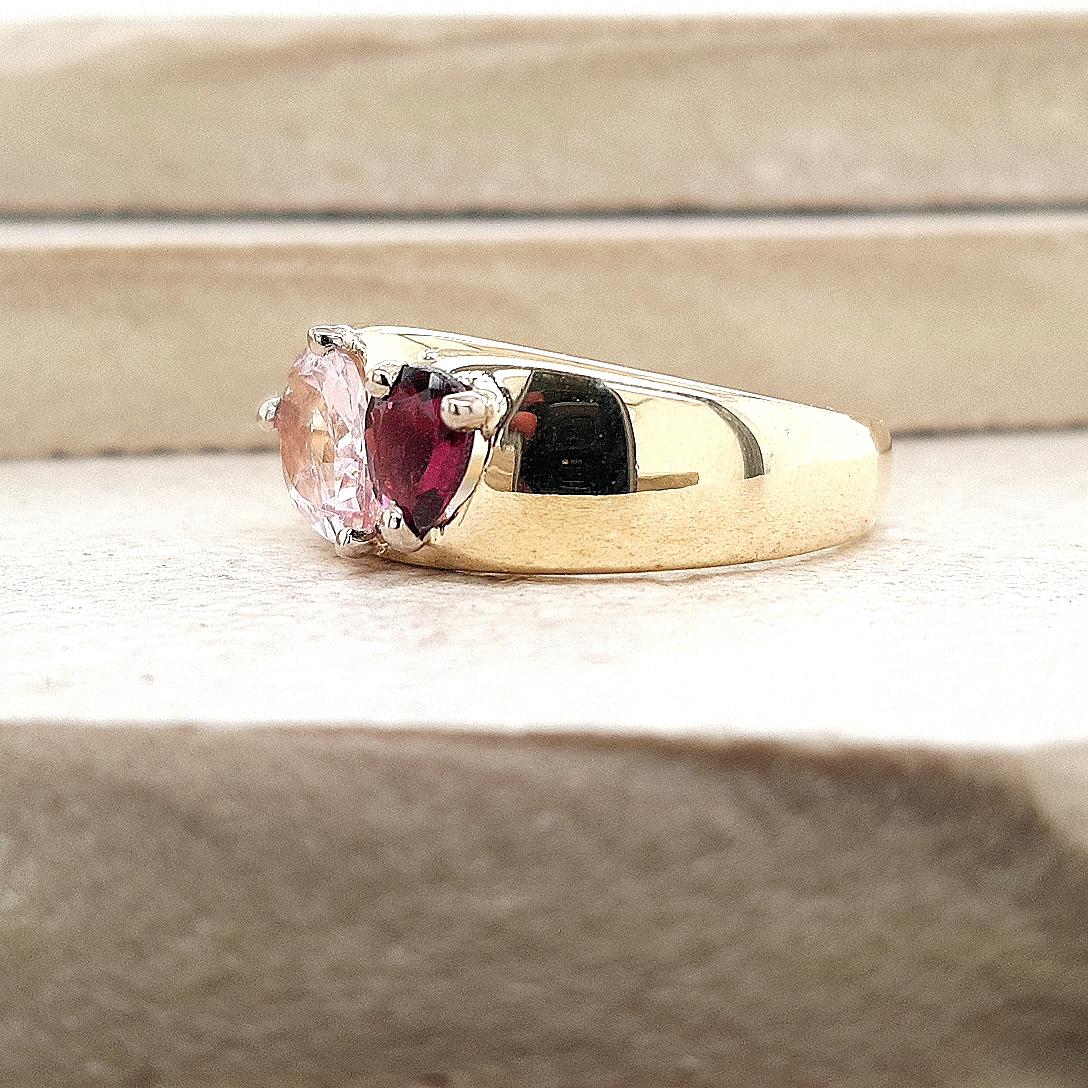 Morganite & Rhodolite Garnet 9ct Yellow Gold Dome Setting