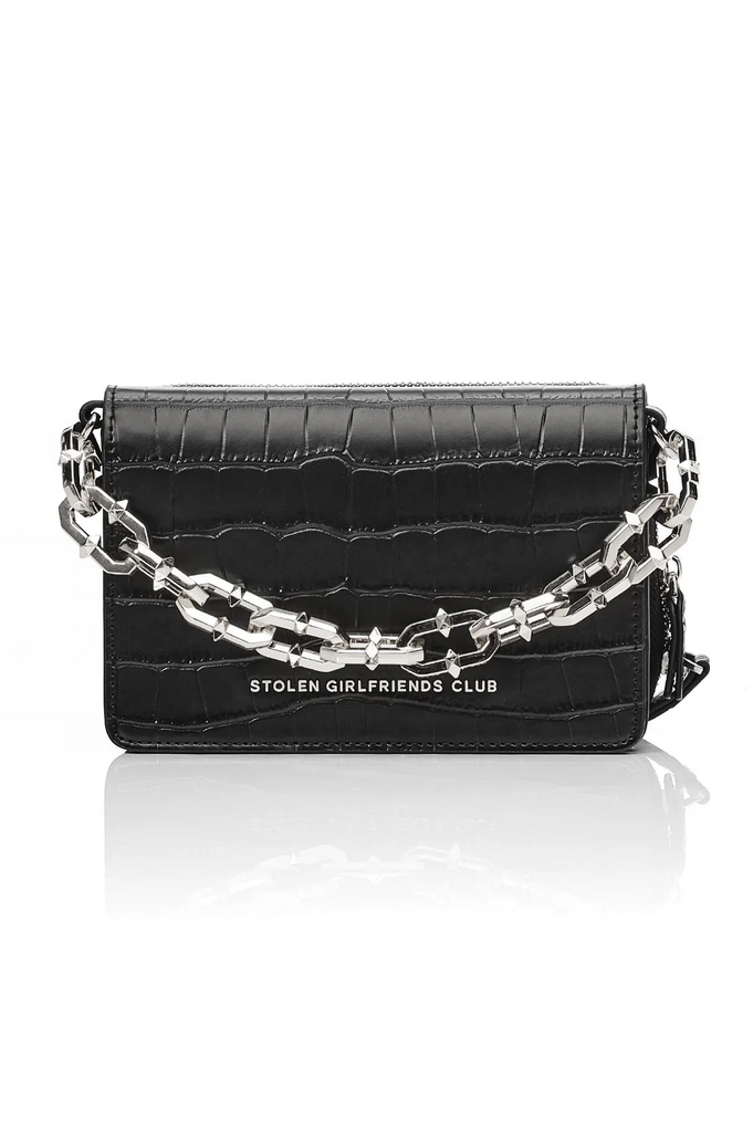 Stolen Girlfriends Club Matte Black Little Trouble Silver Hardware Bag