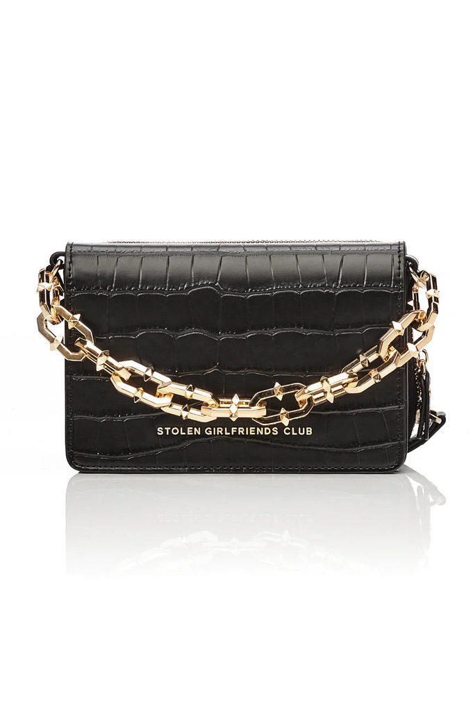 Stolen Girlfriends Club Matte Black Little Trouble Gold Hardware Bag