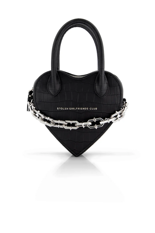 Stolen Girlfriends Club Matte Black Rebellious Heart Silver Hardware Bag