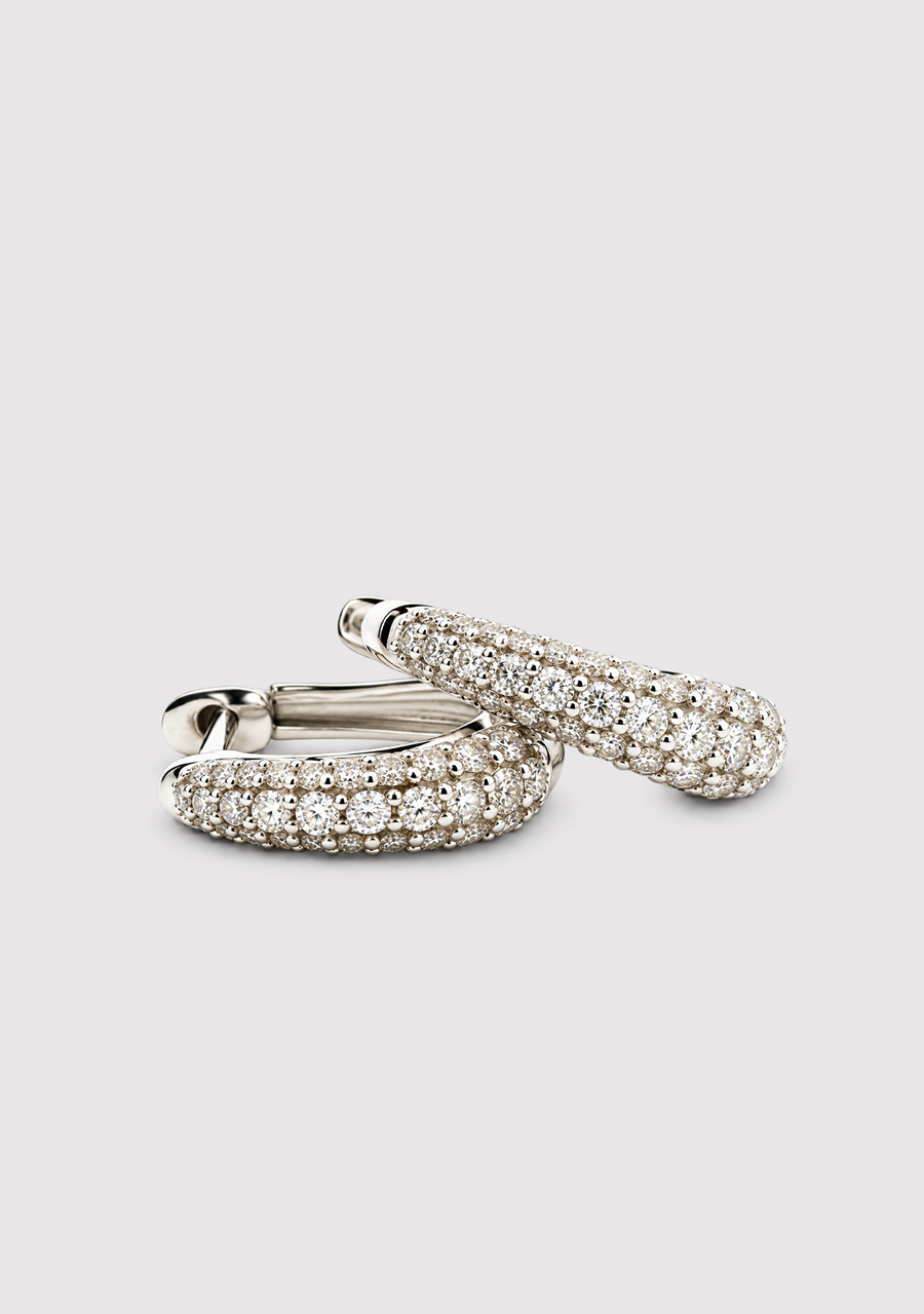 10ct White Gold Diamond Pave Domed Hoop Earrings