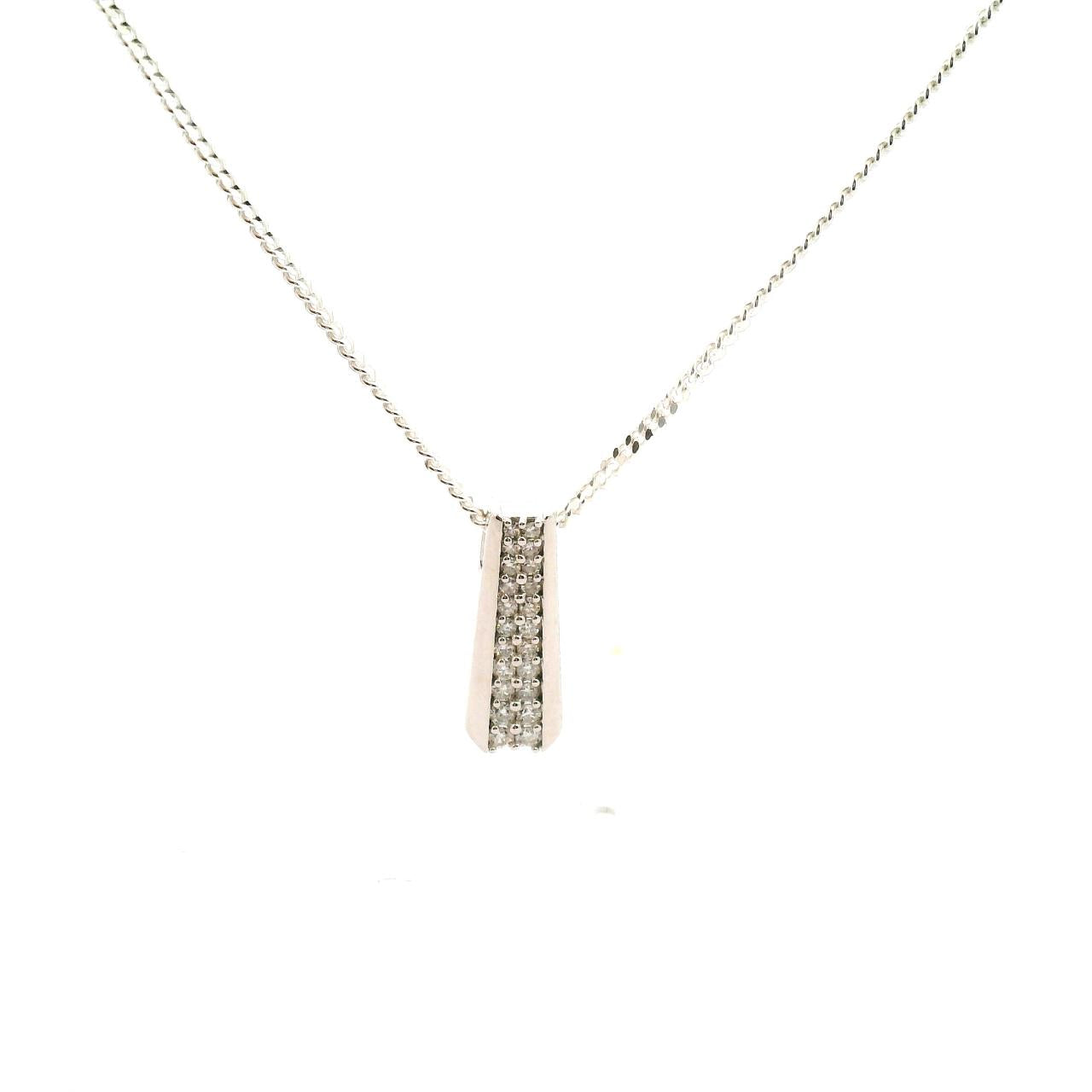 10ct White Gold Diamond Bead Set Drop Pendant