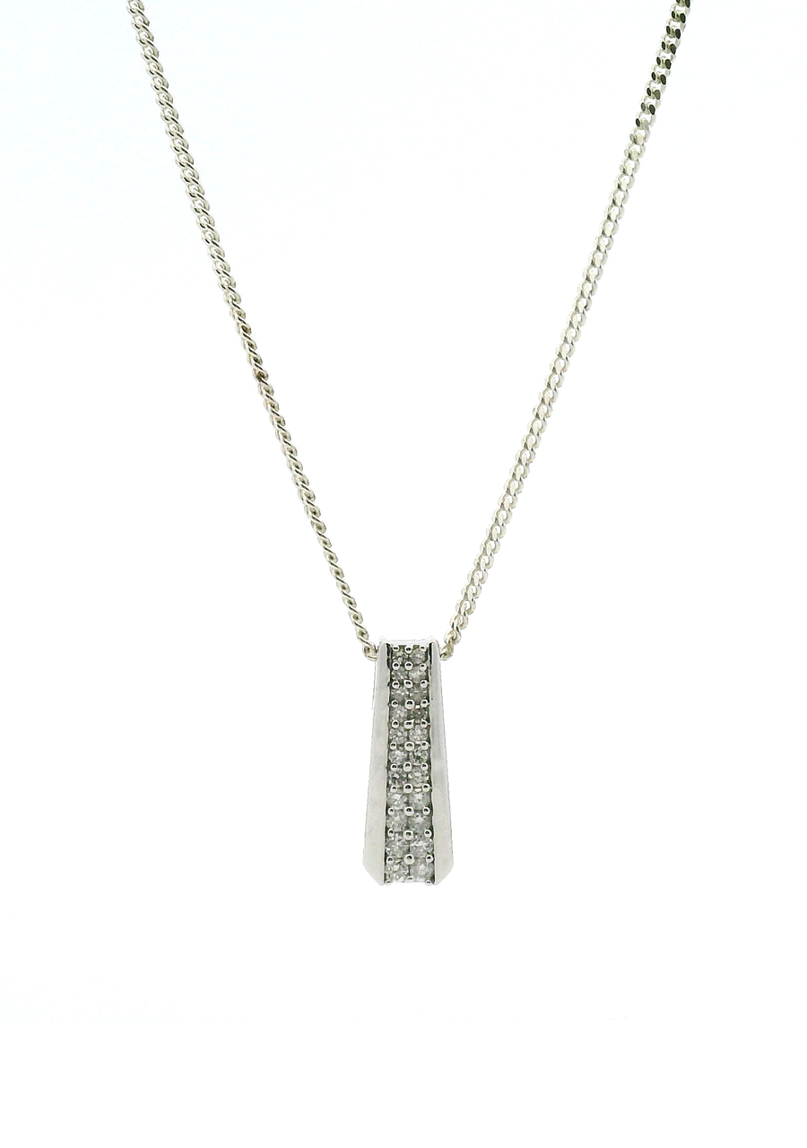 10ct White Gold Diamond Bead Set Drop Pendant
