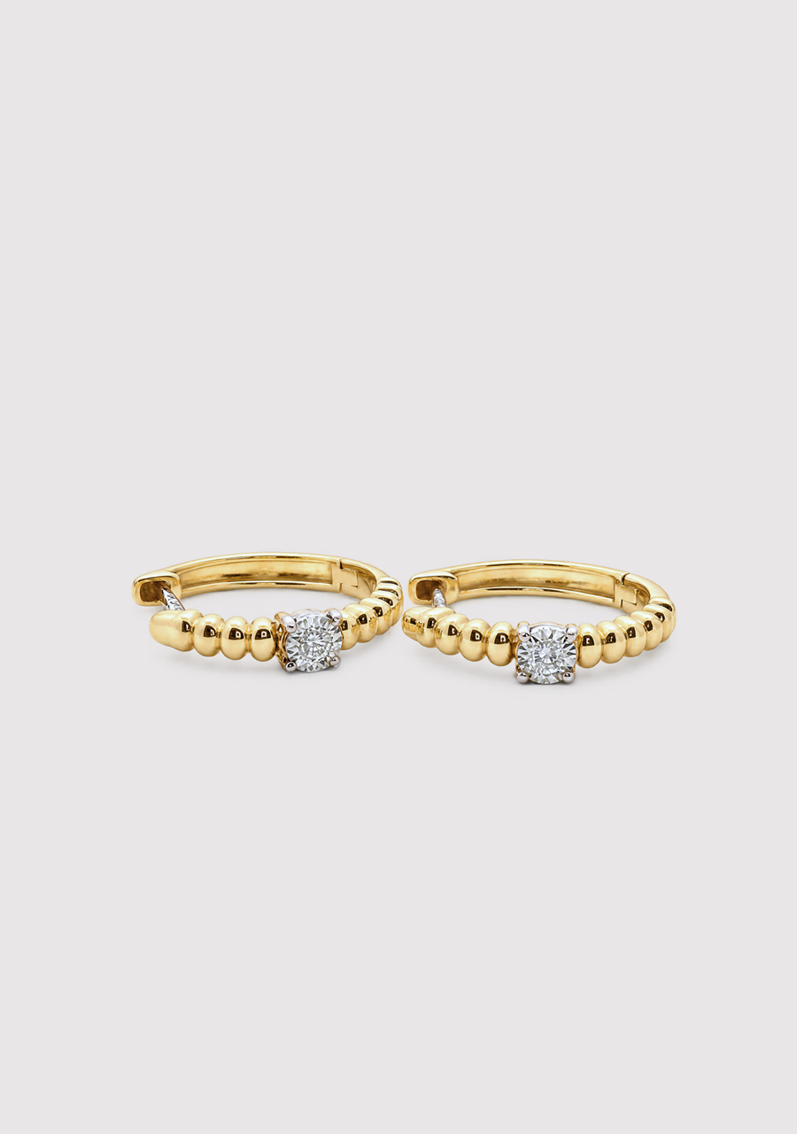 10ct Yellow Gold Diamond Bubble Hoop Earrings