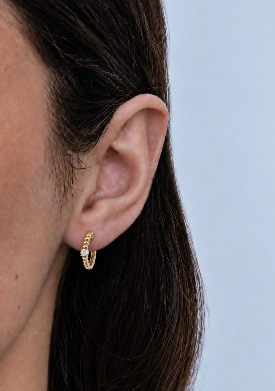 10ct Yellow Gold Diamond Bubble Hoop Earrings