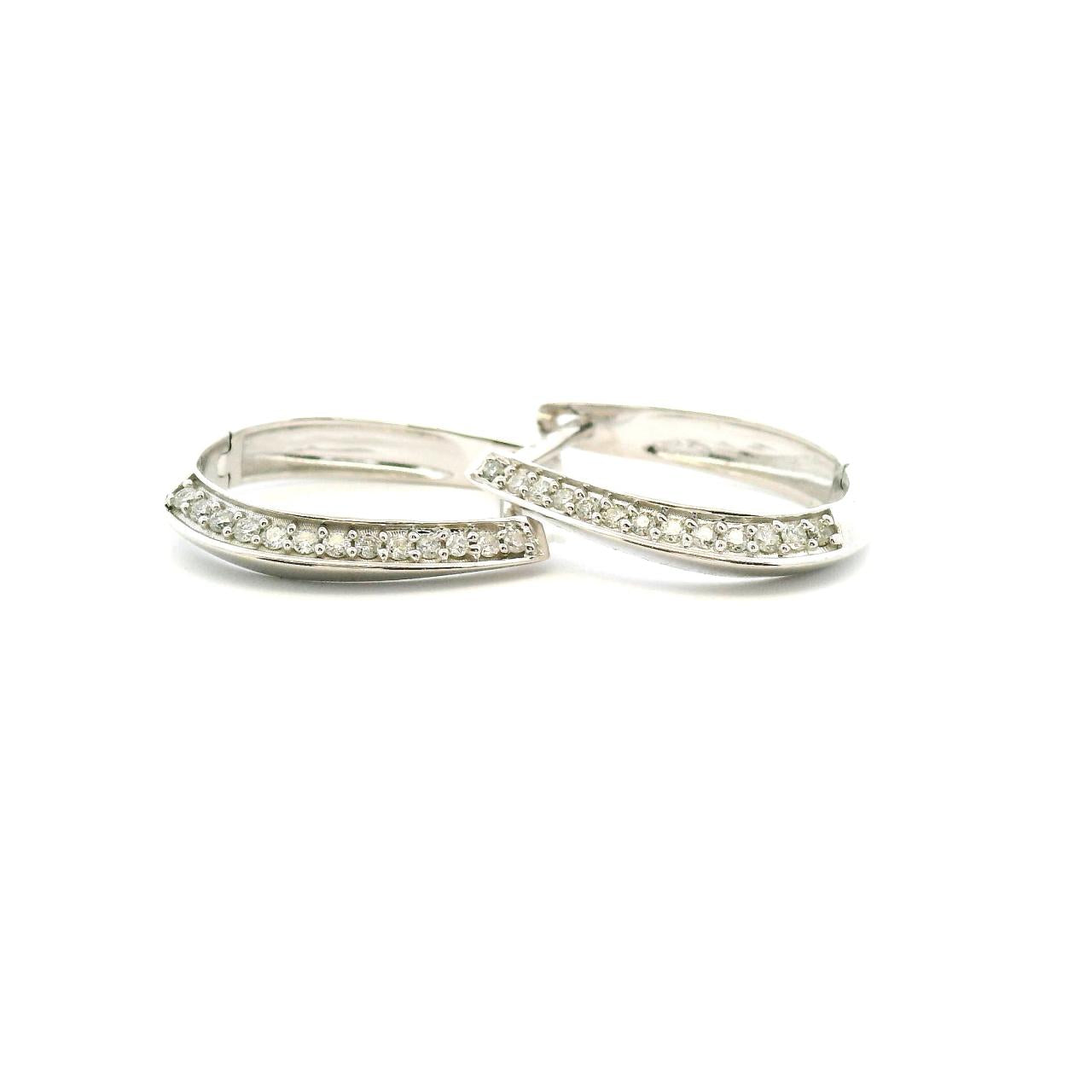 10ct White Gold Diamond Knife Edge Oval Shaped Hoop Earrings