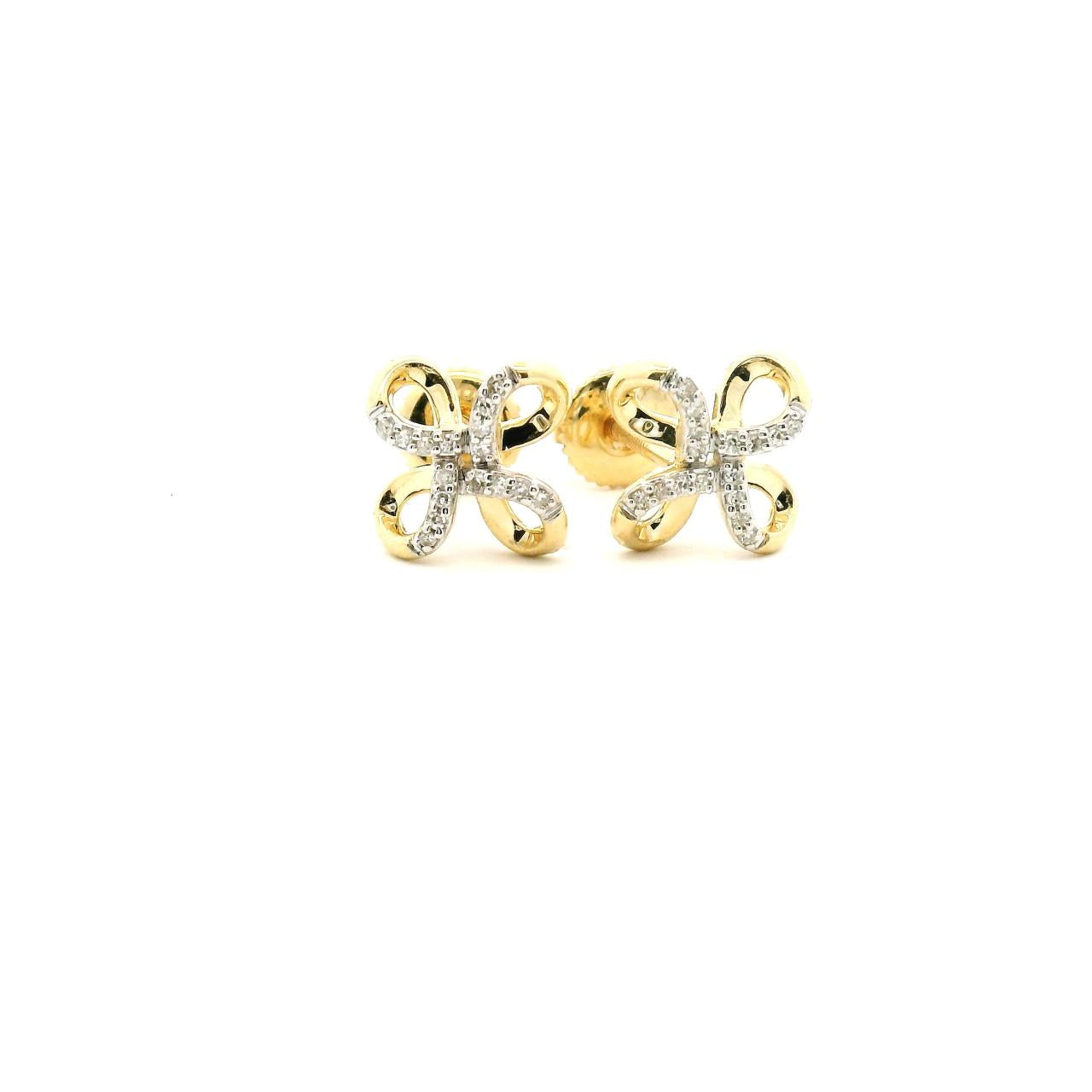 10ct Yellow Gold Diamond Cross Over Infinity Stud Earrings