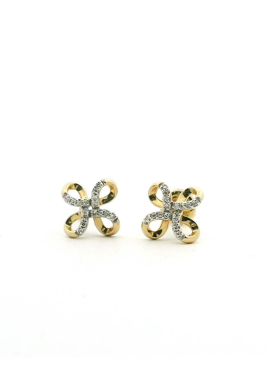 10ct Yellow Gold Diamond Cross Over Infinity Stud Earrings