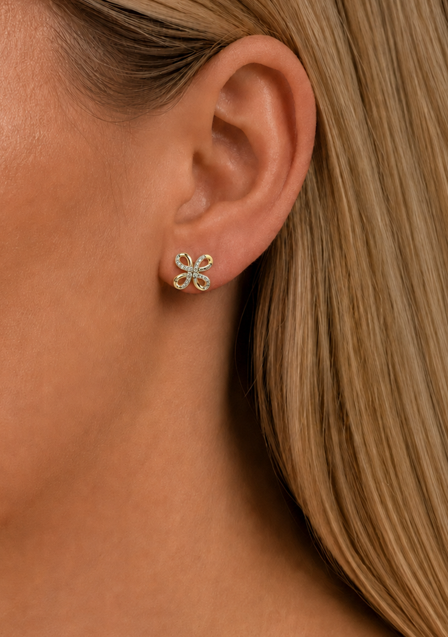 10ct Yellow Gold Diamond Cross Over Infinity Stud Earrings