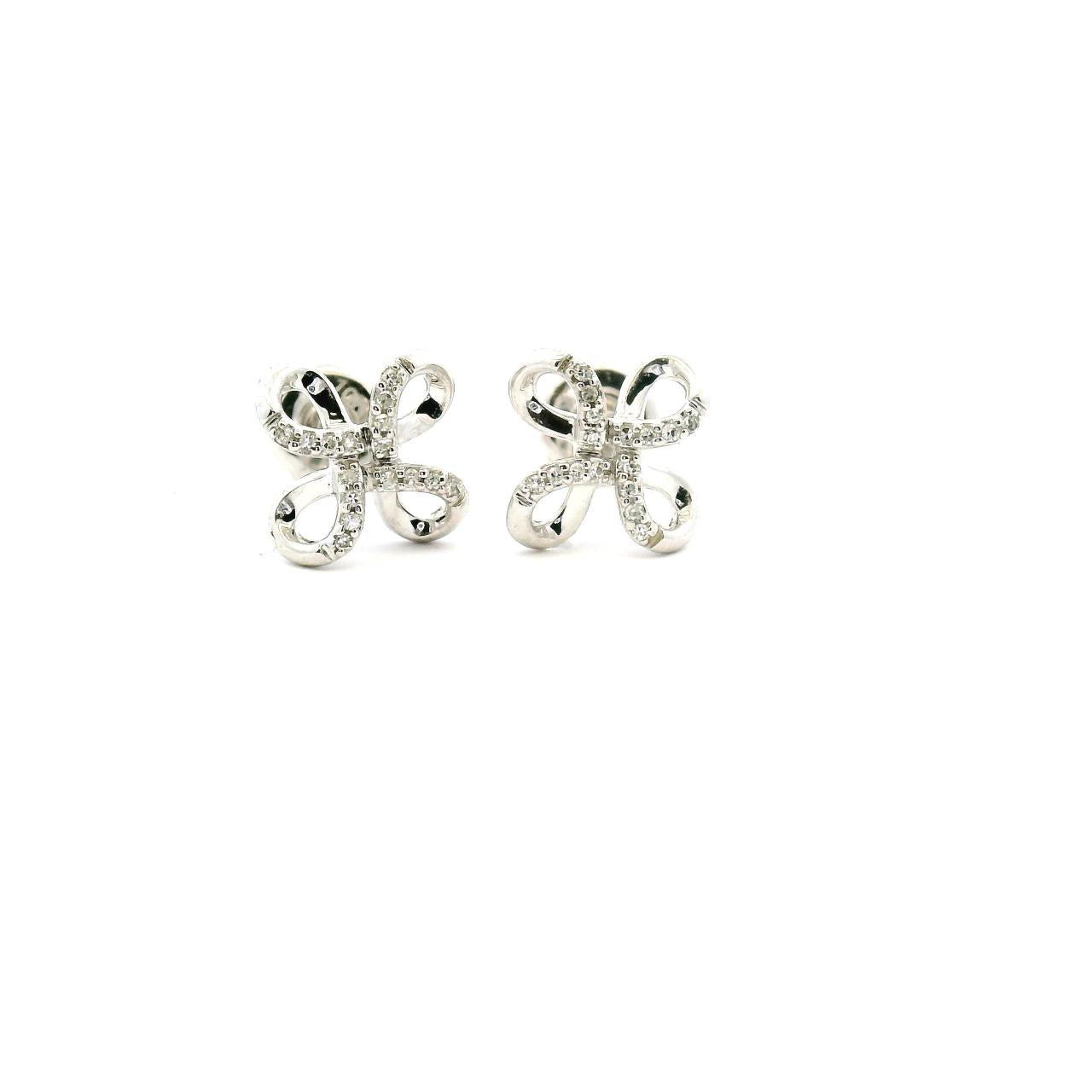 10ct White Gold Diamond Cross Over Infinity Stud Earrings