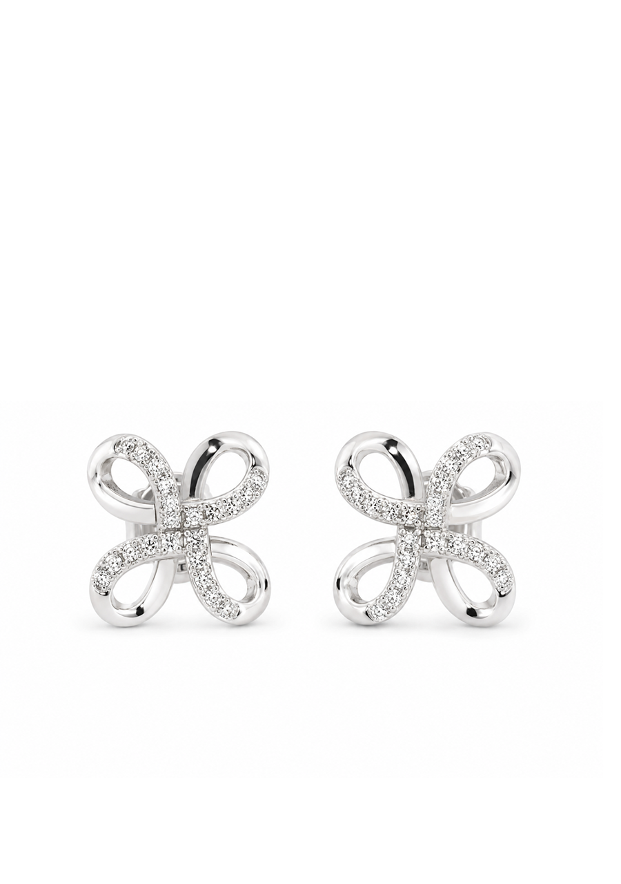 10ct White Gold Diamond Cross Over Infinity Stud Earrings