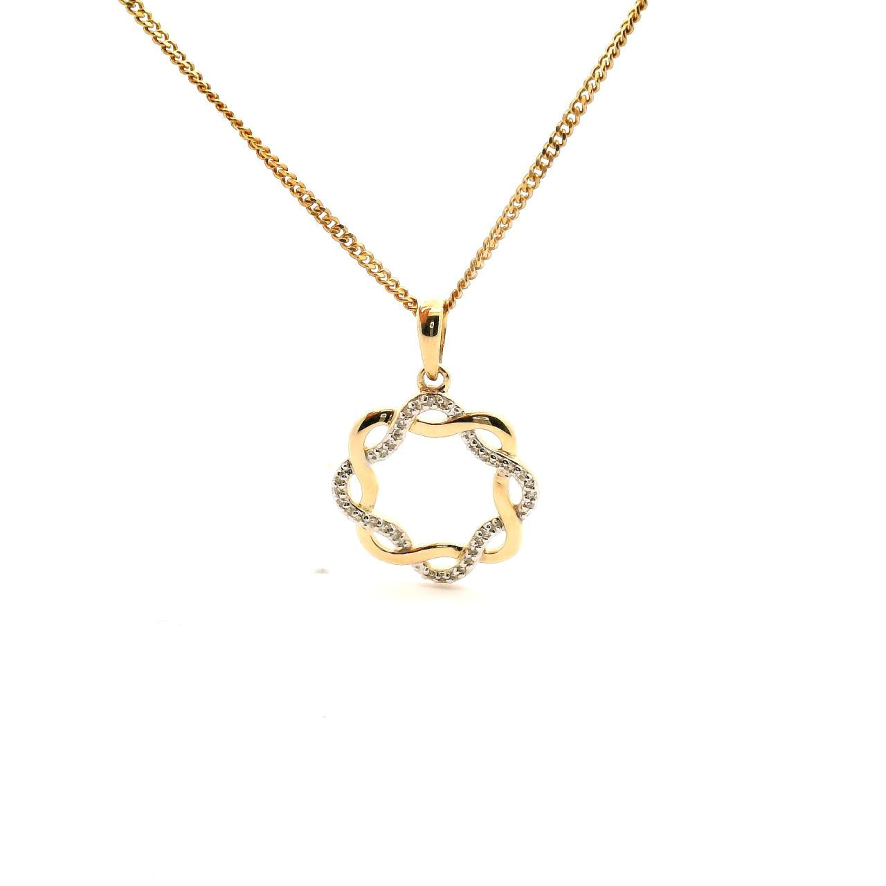 14ct Yellow Gold Diamond Interlocking Circle Pendant