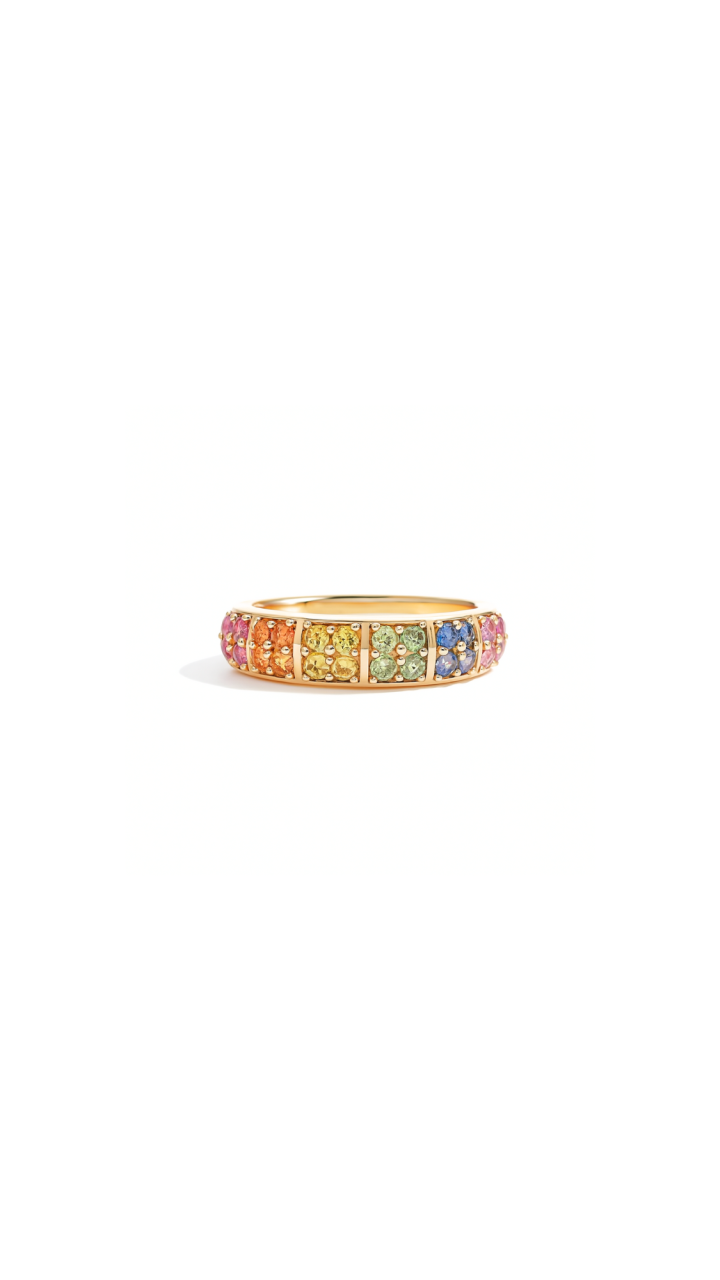Pavé Mixed Sapphire Band in 9ct Yellow Gold