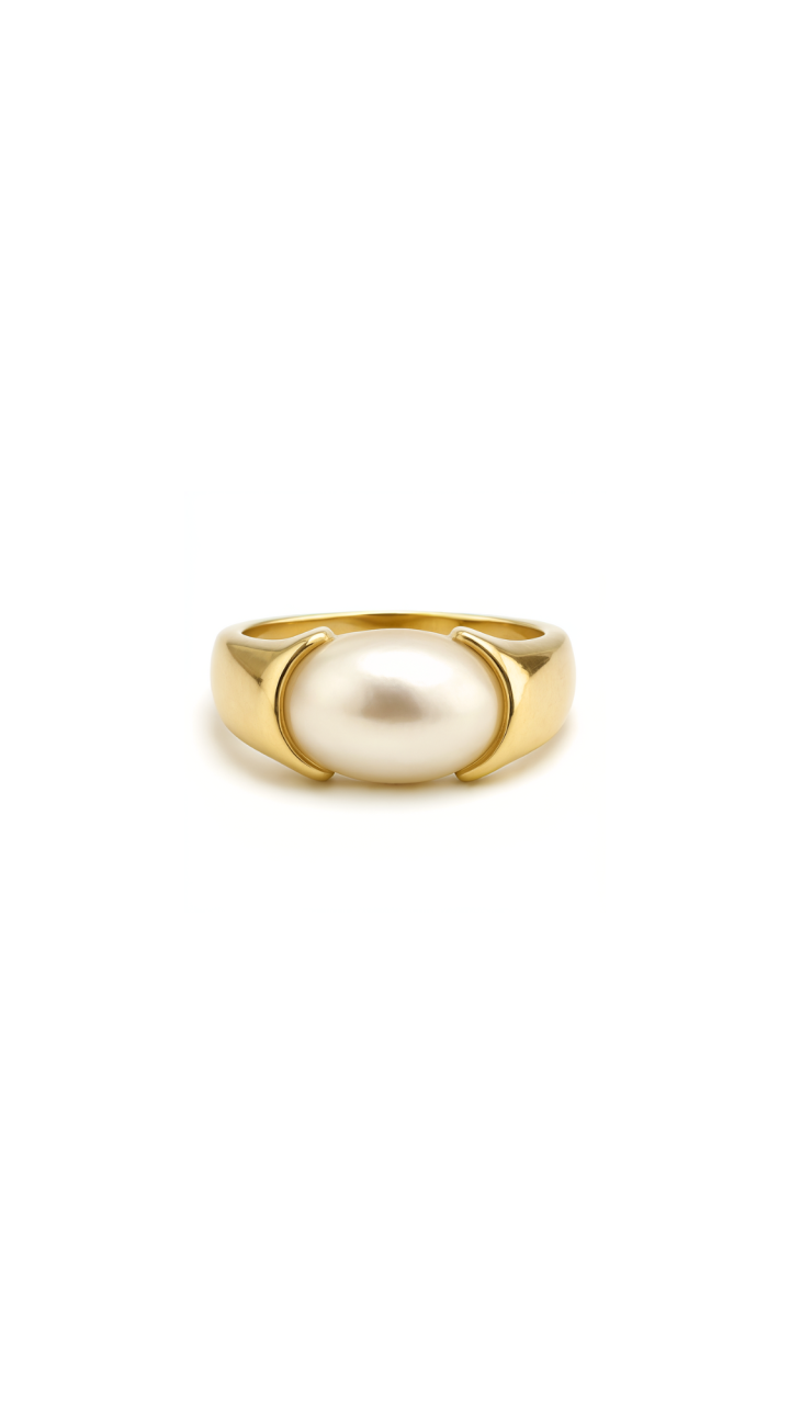 Mabe Pearl Semi Bezel Set Ring in 9ct Yellow Gold