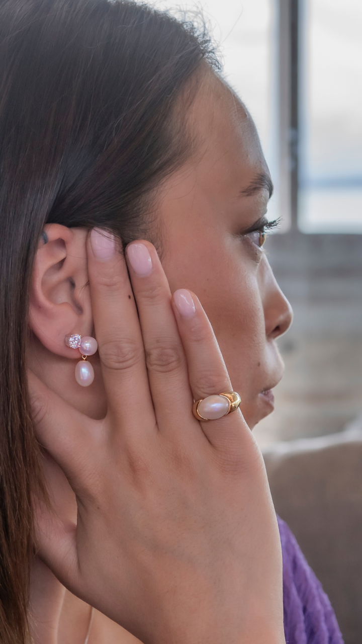 Mabe Pearl Semi Bezel Set Ring in 9ct Yellow Gold