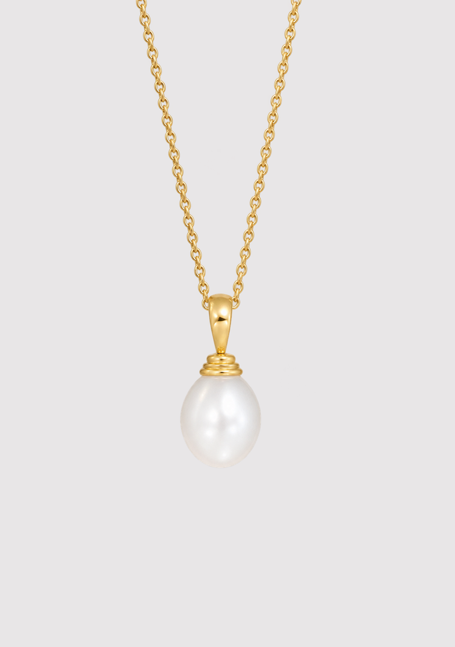 9ct Yellow Gold 8.5-9mm Drop White Freshwater Pearl Swinging Pendant