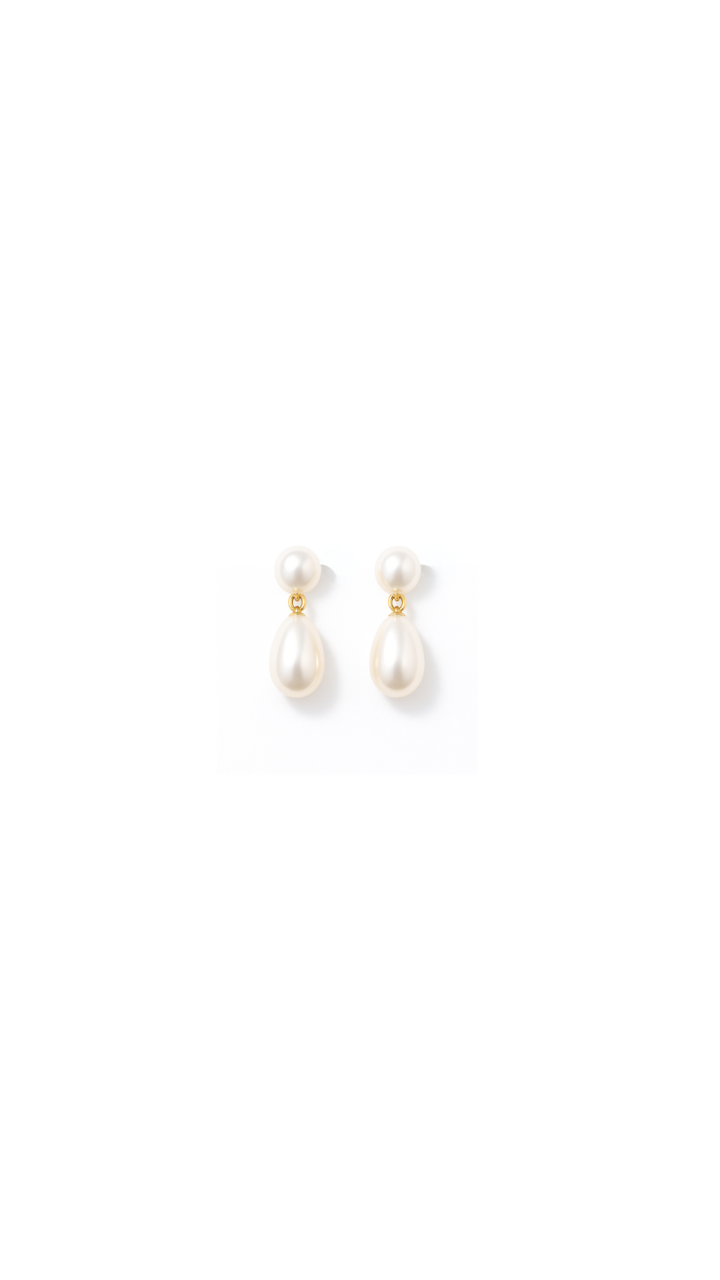 White Button Freshwater Pearl Drop Stud Earrings in 9ct Yellow Gold