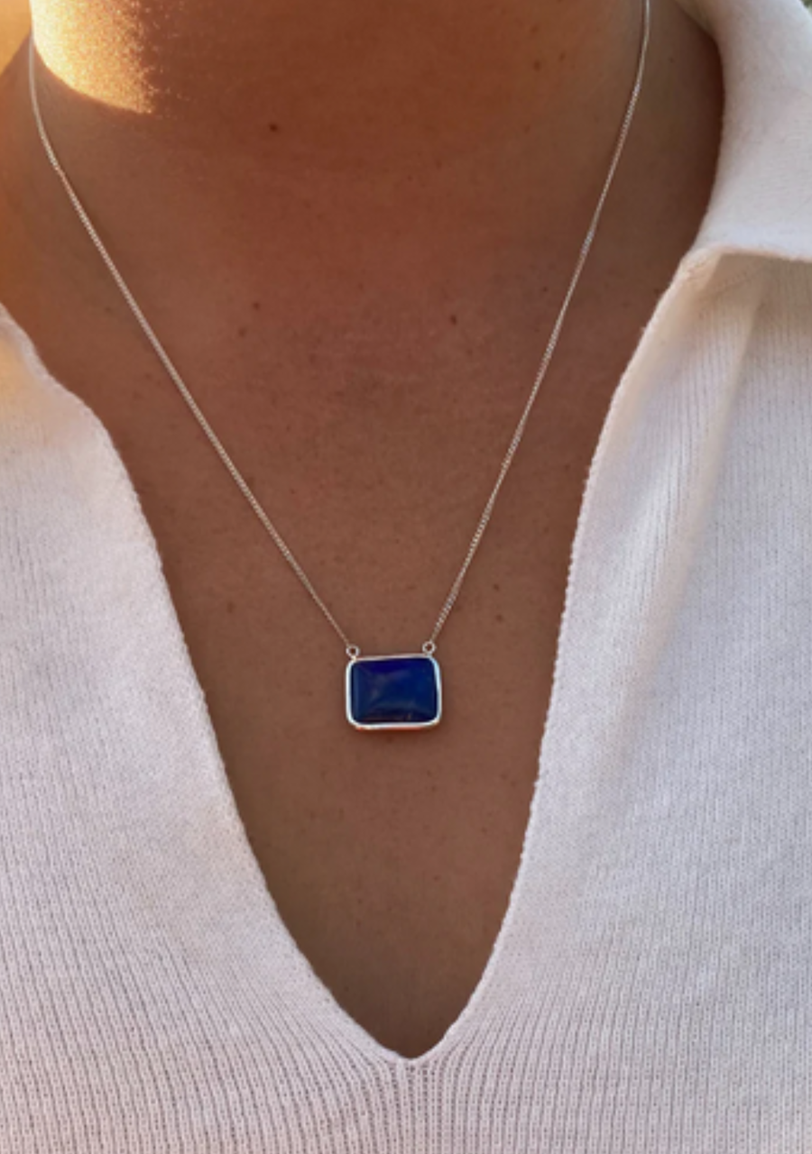 La Stele Sterling Silver Lapis Square Necklace