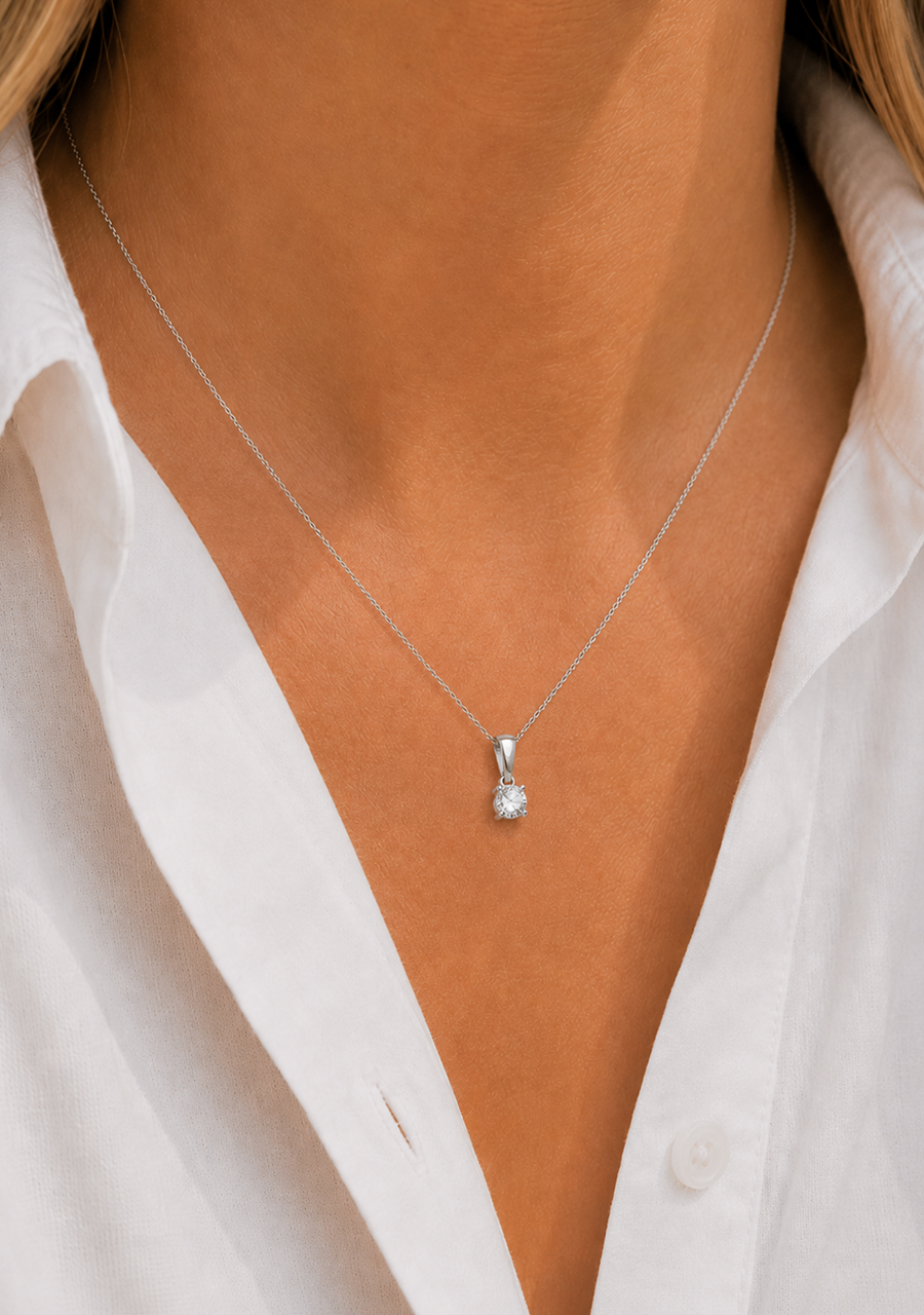 9ct White Gold Solitaire Diamond Pendant