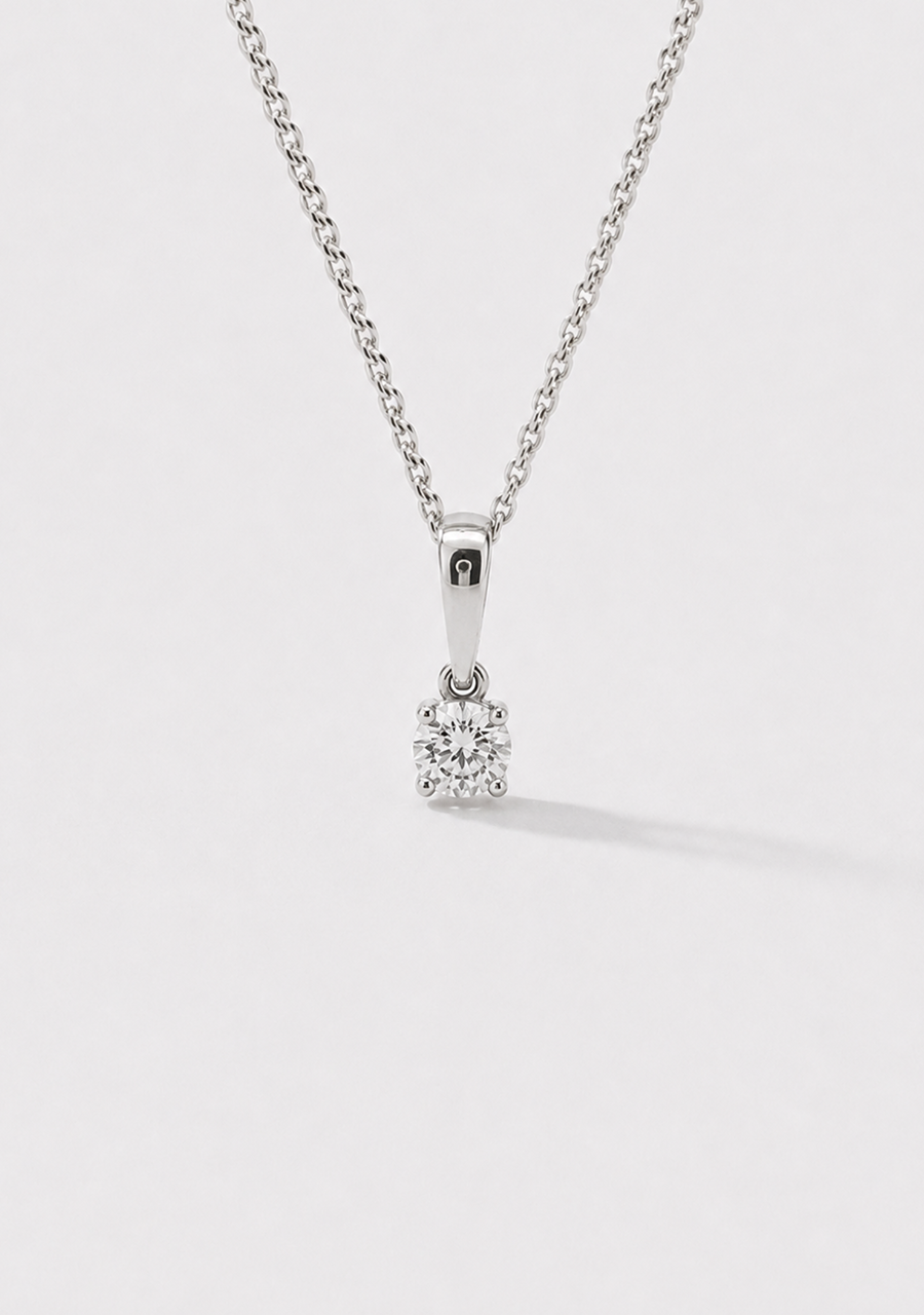 9ct White Gold Solitaire Diamond Pendant